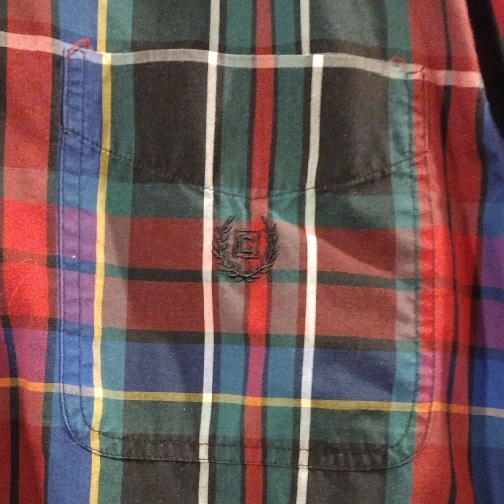 Chaps Men's Vibrant Red And Blue Plaid Button-Down Shirt - Picture 4 of 6